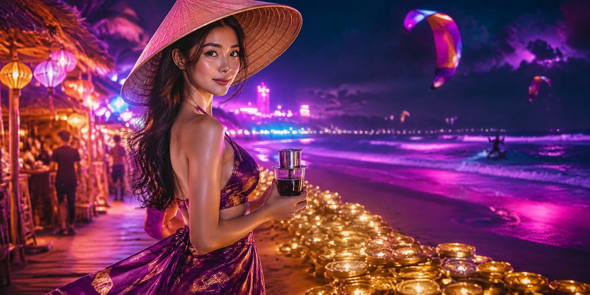 Người đội nón lá tại Mũi Né trải nghiệm casino trực tuyến ax1500 trên thiết bị di động bên bờ biển